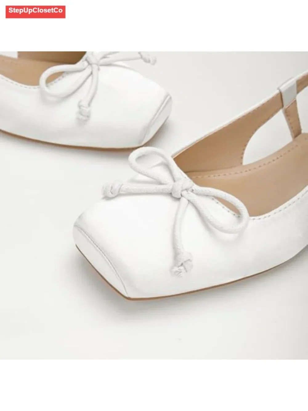 Satin Square Toe Ballet Flats with Ankle Buckles Slingbacks